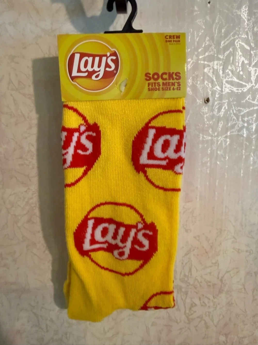 Yellow Lay’s Logo Crew Socks for Men, Betcha can't eat just one! Fun!